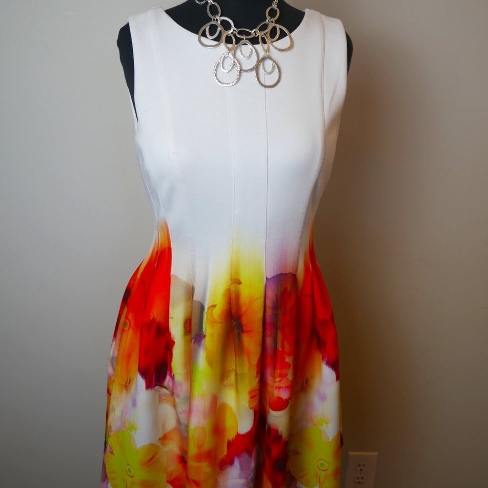 Calvin Klein White/Floral Bottom Fit & Flair Dress